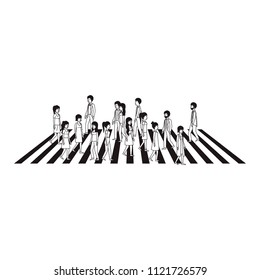 group of people walking characters