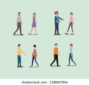 group of people walking characters