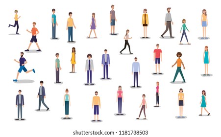 group of people walking and running characters
