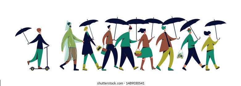 A group of people walking with umbrellas.