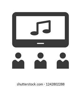 group of people watching monitor screen solid icon, network communication set