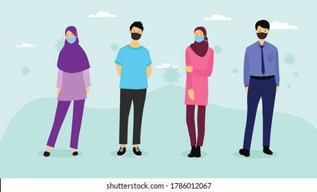A group of people wear masks to keep from being exposed to the virus