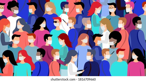 Group of people wearing face masks to prevent coronavirus disease. Vector illustration.