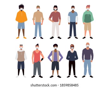 group of people wearing face masks, coronavirus covid 19 protection vector illustration