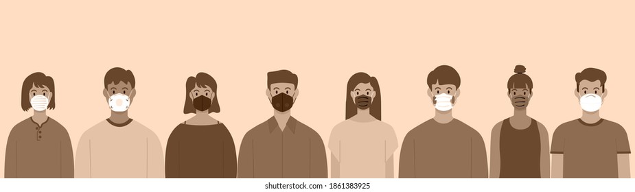 A group of people wearing masks to prevent various diseases Coronavirus Air Pollution Flu in China vector illustration in flat style