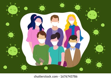 Group of people wearing medical mask to protect them from coronavirus, covid 19 virus