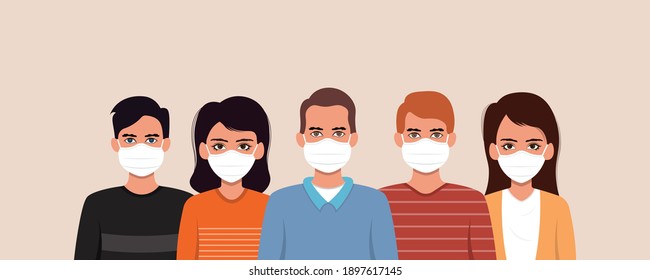 Group of people wearing medical mask to prevent from corona virus.