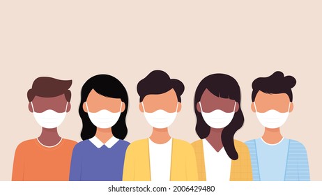 Group of people wearing medical masks to prevent corona virus,world pollution.Vector illustration