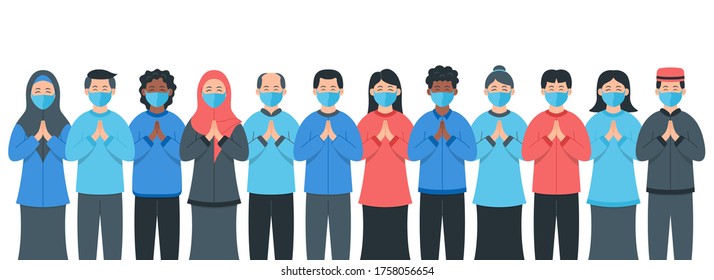 Group of people wearing protection face mask to prevent and protect virus. People in protective medical masks. Man and women wearing protection from virus.