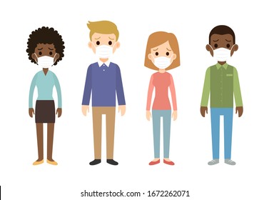 Group of people wearing protective face masks - Vector illustration 