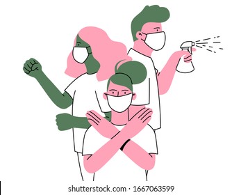 Group of people wearing surgical mask, fighting and prevent COVID-19