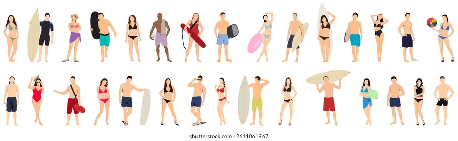 Group of People wearing Swimwear, Beach Concept, Travel Vacation and Activities