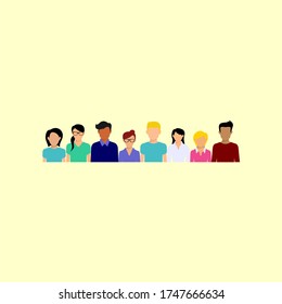 A group of people who gather without wearing face masks in the new normal period after passing of the coronavirus pandemic vector illustration in flat style.