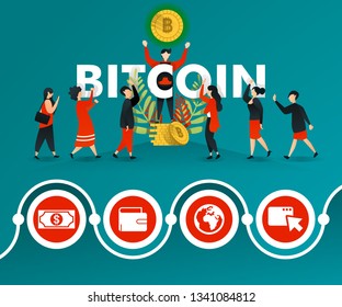 group of people who are interested in BITCOIN and men are promoting it. can use for, landing page, template, ui, web, mobile app, poster, banner, online promotion, internet marketing, finance, trading