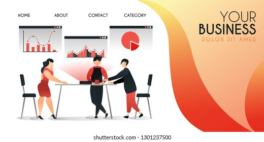 group of people who are trying new technologies to present their work ,vector illustration concept, can be use for presentation, web, banner ui ux, landing page