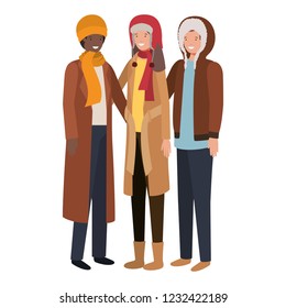 group of people with winter clothes avatar character