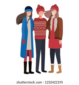 group of people with winter clothes avatar character