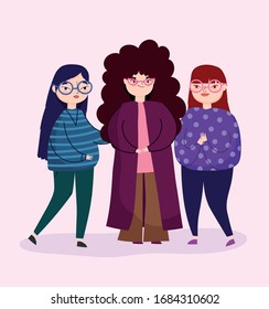 group people women character with casual clothes leisure vector illustration
