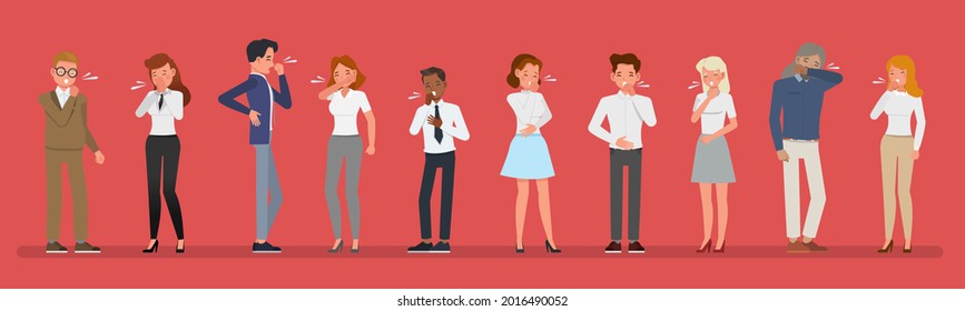 Group Of People, Women And Men Sick And Coughing Character Vector Design.