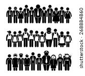 Group of People Worker from Different Profession Stick Figure Pictogram Icons