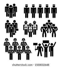 Group of People Worker from Different Profession. People Figure Pictogram Icons. Crowd signs.