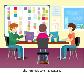 Group of people working with laptops on desk in office. Business meeting, team collaboration, modern business, teamwork, office life, office meeting room. Business people at the workplace.