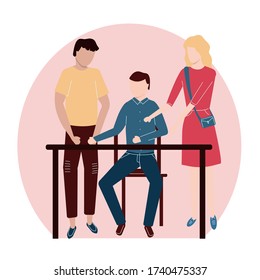 Un grupo de personas está trabajando en un proyecto. Concepto de trabajo en equipo. Discusión. Estilo - dibujos animados planos. Ilustración vectorial aislada.