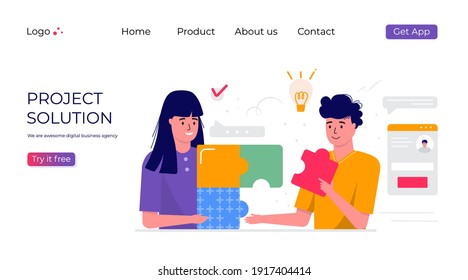A group of people working on the project. Business concept, topics, project solutions, landing web page template for report, flyer, marketing, leaflet, advertising, brochure, Trendy vector style.
