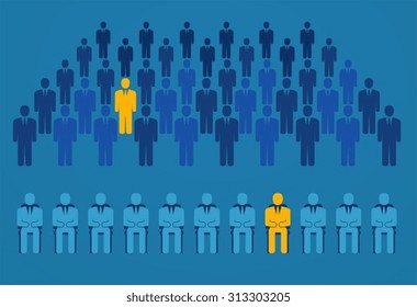 Group of people with a yellow candidate for elective office. Concept of employment and search employees for work