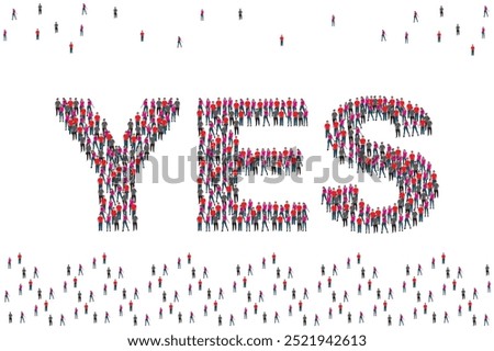 Group of people with yes text isolated on white background.