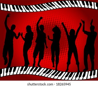 Group of people-red background