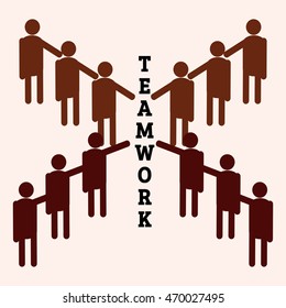 A group performing teamwork with cooperation.