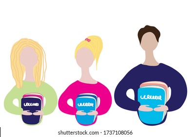 Group of persons with books vector illustration.Students or friends with books.Knowledge day. Education.