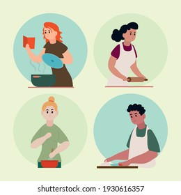 group of persons cooking characters