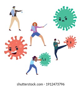 group of persons fighting vs covid19 characters vector illustration design