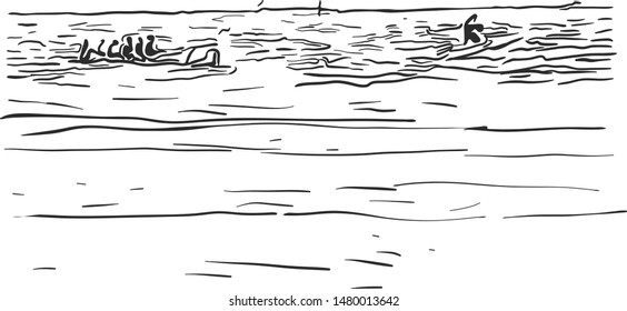 A group of persons are riding on a banana boat while the jet ski is pulling them for an enjoying ride on the sea.