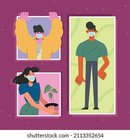 personas de grupo con personajes de la máscara
