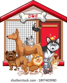 Group of pet on white background illustration