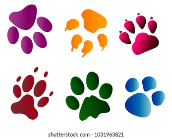group of pet paw prints vector on white