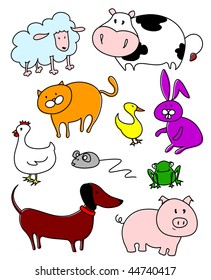 Group of pets and farm, designed in imitation of the tract of children. Vector