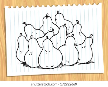 Group pf black and white pears.