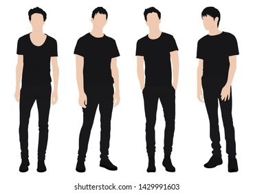 A Group pf young man in standing pose. Wearing casual outfit. Vector style