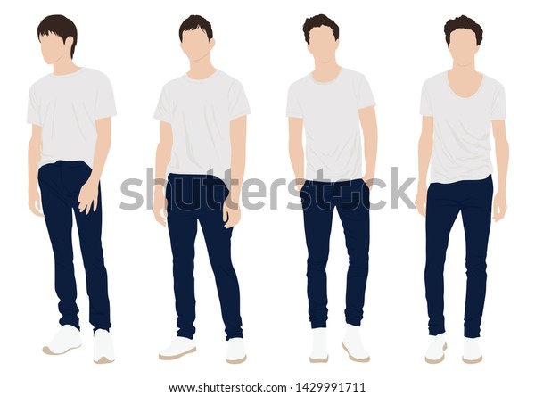 Group Pf Young Man Standing Pose Stock Vector (Royalty Free) 1429991711