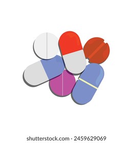 Group of Pharmaceutical Medical cure Capsule and Pills isolated on white background. Health care Medicine Tablets editable vector EPS available