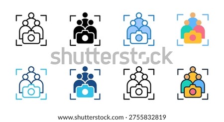 Group photo icons set multiple style collection. Editable stroke 
