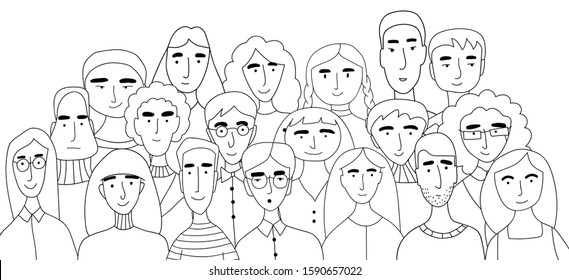 Group Photo Of A Large Family. A Group Of Painted Faces Collected In One Place. Great Campaign Of Friends, School Photo. Coloring Book For Kids