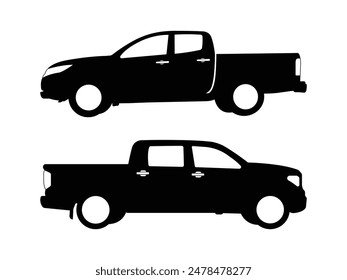 Group of Pickup Truck Silhouette isolated white background. Vector Illustration