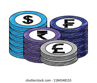 group of pile crypto money isometric icon
