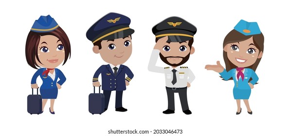 Group of pilots and flight attendants, air hostess