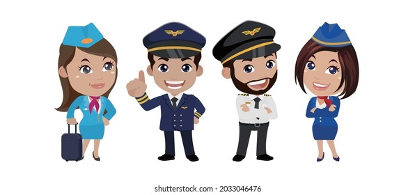 Group of pilots and flight attendants, air hostess